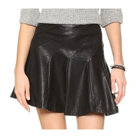 Free People Dresses & Skirts - Free People About a Girl black vegan leather swing miniskirt size 8